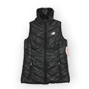 Women Large NEW BALANCE Puffer Tech Vest Hood ZipPockets BlackCamo